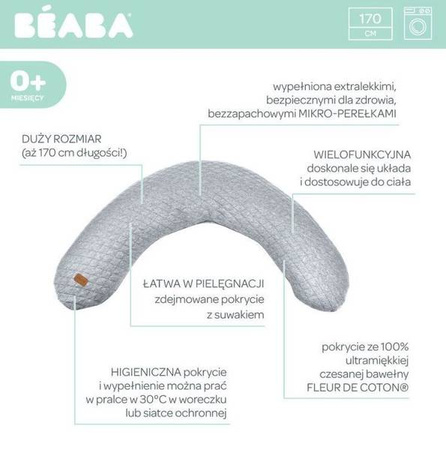 Beaba Ergonomiczna Poduszka Rogal Dla Kobiet W Ciązy i Karmiących Big Flopsy Fleur de Coton Heather Grey