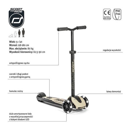 Scootandride Highwaykick 5 LED Hulajnoga Składana Ze Świecącymi Kółkami 5+  Ash