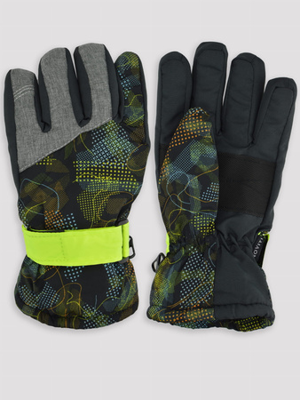 Noviti Rękawiczki Narciarskie 5P Chłopięce Żółte Wzory Rozmiar 16