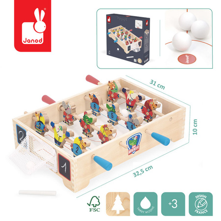Janod Gra zręcznościowa drewniana Mini hokej Applepop 3+
