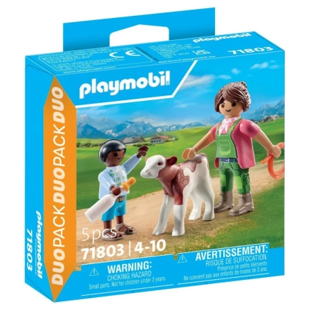 Playmobil - Gospodyni wiejska z dzieckiem i cielakiem 71803