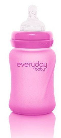 Everyday Baby, Szklana butelka ze smoczkiem S reagująca na temperaturę, 150 ml Wiśniowy