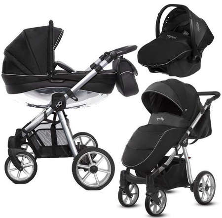 Babyactive Wózek Głęboko-Spacerowy Mommy Glossy + Fotelik Samochodowy 0-13 kg  3w1 Czarny/Silver