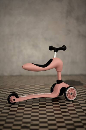 Scootandride Highwaykick 1 Jeździk i Hulajnoga 2w1 1-5 lat + Scootandride Kask Dla Dzieci S-M Rose