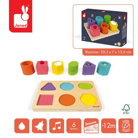Janod Układanka drewniana sensoryczna "Kształty i dźwięki"