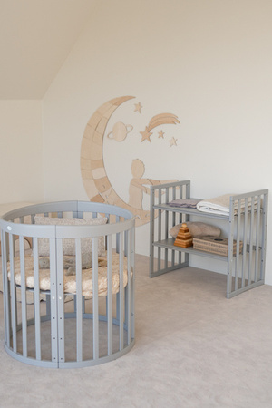 [OUTLET] Waldin Łóżeczko Dziecięce Owalne 7w1 z Materacem Szare