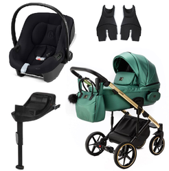 Adamex Lumi Air Lux Wózek Głęboko-Spacerowy SM500 Skóra Zielony + Cybex Aton B2 i-Size Fotelik 0-13kg + Baza + Adaptery
