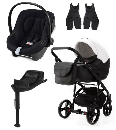 Adamex Lanti Wózek Głęboko-Spacerowy SD1 100% Skóra + Cybex Aton B2 i-Size Fotelik 0-13kg + Baza + Adaptery