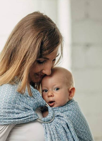 Lenny Lamb Chusta Kółkowa do Noszenia Dzieci Littlelove Sky Blue Tkana Splotem Żakardowym Bawełniana Ramie Bez Zakładek 1,8m
