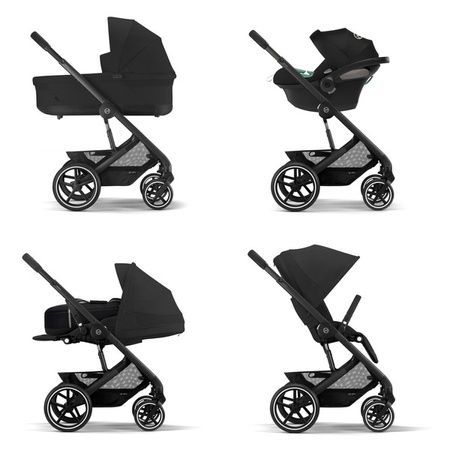 Cybex Balios S Lux Wózek Głęboko-Spacerowy Moon Black 2023 Rama Czarna + Cybex Aton B2 i-Size 0-13kg + Baza One Volcano Black