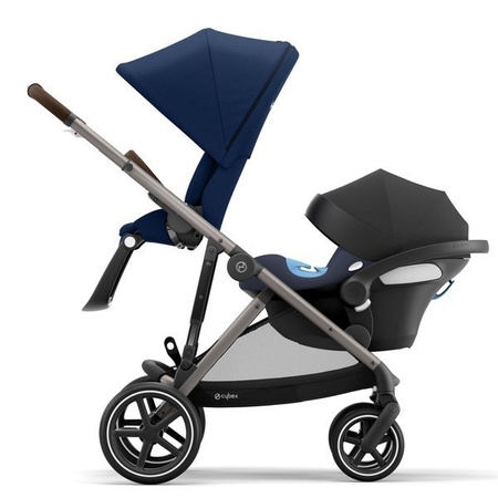 Cybex Gazelle S Wózek Bliźniaczy Rok po Roku + Cybex Aton M I-Size & SensorSafe 0-13 kg RWF + Adaptery  Navy Blue rama Taupe