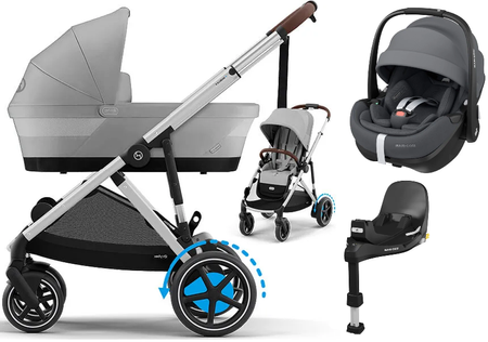 Cybex E-Gazelle S Wspomagany Wózek Głęboko-Spacerowy + Maxi-Cosi Pebble 360 Pro2 Fotelik Samochodowy + Baza