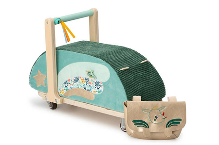 LILLIPUTIENS Drewniany jeździk 2 w 1 z miękkim siedziskiem i torebką Smok Joe 12 m+