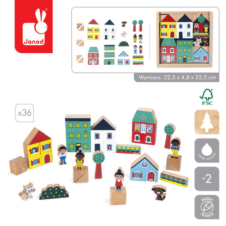 Janod Zestaw klocków i figurek 36 el. Miasto Cross Roads 2+