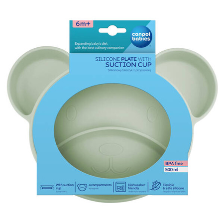 Canpol Babies Silikonowy Trójdzielny Talerzyk z Przyssawką 51/401_gre Zielony