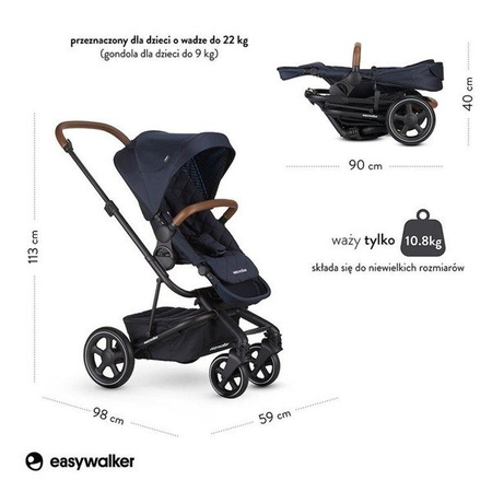 Easywalker Harvey 2  Premium Wózek Spacerowy  Sapphire Blue  (zawiera stelaż, siedzisko z budką, pałąk, folię przeciwdesz. i adapter wysokości) Sapphire Blue