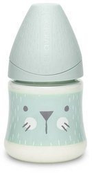 Suavinex Butelka 150ml Premium smoczek okrągły silikonowy o wolnym przepływie  Kotek miętowy Hygge Baby