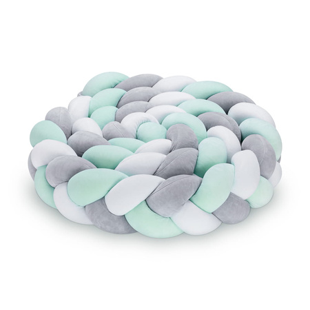 SenLove Ochraniacz do Łóżeczka Warkocz 360cm Szaro-Biało-Miętowy