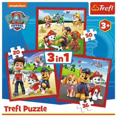 Trefl Puzzle 3w1 Psi Patrol Wesołe Pieski Paw Patrol