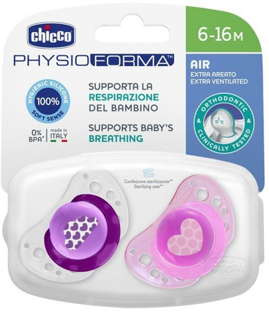 Chicco Physioforma Air Smoczek Uspokajający Silikonowy  6-16M+ 2Szt. Różowy