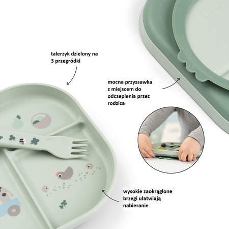 Done by Deer Foodie Zestaw Obiadowy z Przyssawką Tiny Farm Green