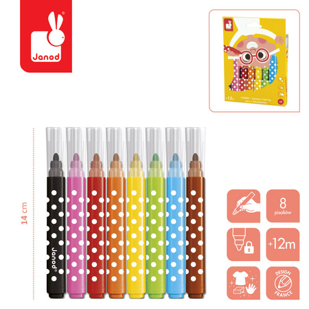 Janod Flamastry Jumbo 8 kolorów 12m+