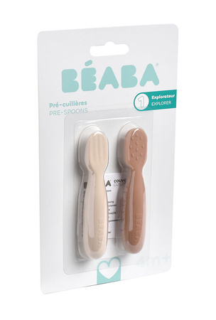 Beaba Zestaw 2 silikonowych pierwszych łyżeczek-gryzaków Praline/clay