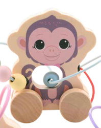 Joueco Drewniana zabawka na kółkach z przeplatanką MAŁPKA