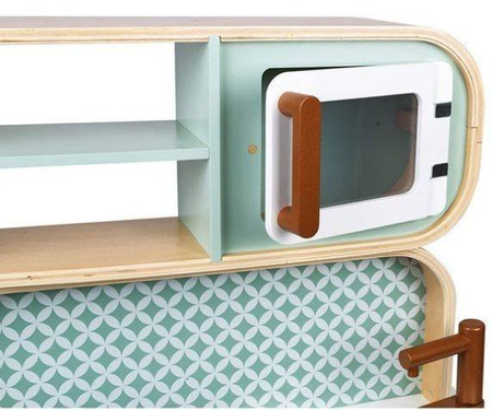 Janod Dwustronna Drewniana Kuchnia z Pralką 2w1 z Dźwiękiem, Światłem Led i 8 Akcesoriami