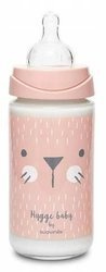 Suavinex Butelka szklana 240ml smoczek okrągły silikonowy 3 przepływowy Kotek różowy Hygge Baby
