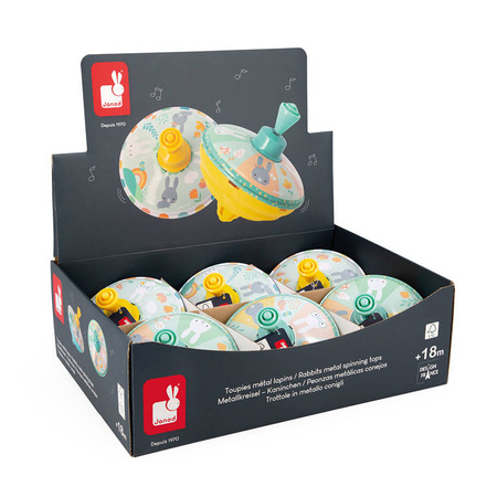 Janod Bączek metalowy Króliczki Pure opakowanie zbiorcze 6 szt. (2 wzory) 12m+