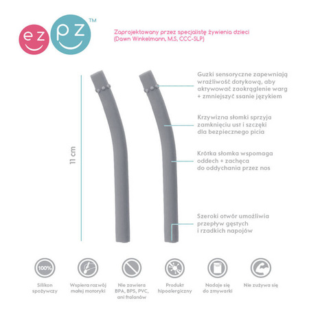 EZPZ Silikonowy kubeczek ze słomką Mini Cup + Straw Training System 120 ml ciemny niebieski + 2 słomki GRATIS szary