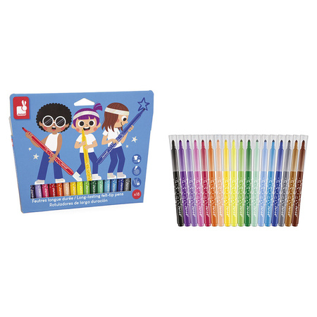 Janod Flamastry pisaki z filcową końcówką 18 kolorów 3+