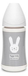 Suavinex Hygge Baby Premium Butelka 270ml Smoczek Okrągły Silikonowy 3 przepływowy Królik Szary