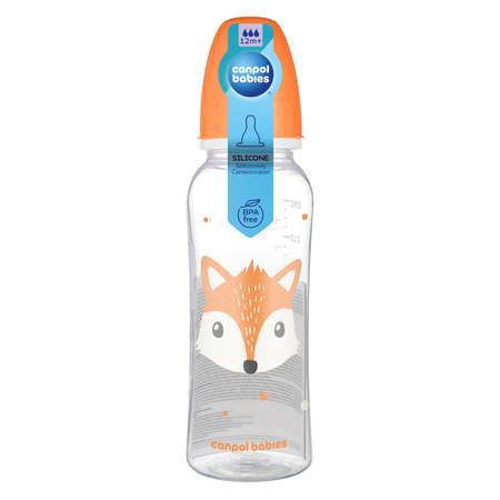 Canpol babies Butelka standardowa 250 ml CUTE ANIMALS pomarańczowa
