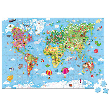 Janod Puzzle w walizce Ogromna mapa świata 300 elementów 7+ Made in France (stary indeks: J02656)