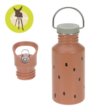 Lassig Bidon ze stali nierdzewnej z dodatkową zakrętką z ustnikiem 500 ml Happy Prints karmelowy