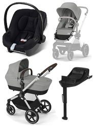 Cybex Eos Lux Wózek Głęboko-Spacerowy Rama Silver Stone Grey+ Aton B2 i-Size Fotelik 0-13kg + Baza One Volcano Black