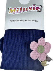 Milusie Rajstopy Dziewczęce Wiskoza Prążek Kwiatek 68 - 158 Granatowe