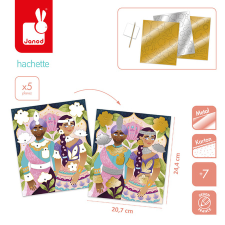 Janod Zestaw kreatywny Metalowe naklejki do wytłaczania Bollywood 7+