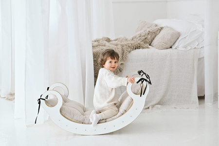 GUGI Bujak Drewniany Montessori Mały M+ Drabinka/Zjeżdżalnia + Poduszka Beż