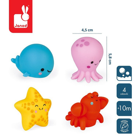 Janod Zestaw figurek do kąpieli 4 zwierzątka morskie 10 m+