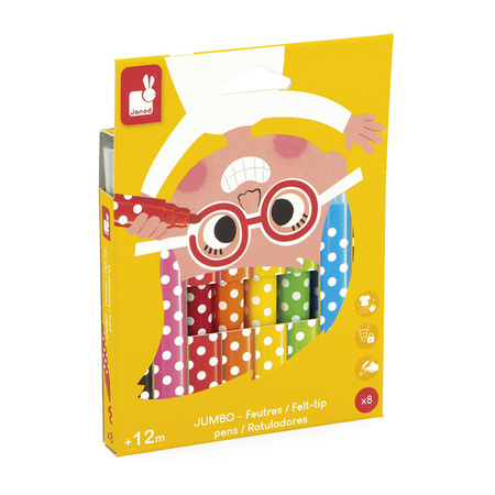 Janod Flamastry Jumbo 8 kolorów 12m+