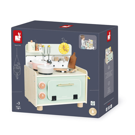 Janod Mała drewniana kuchnia z 9 akcesoriami Shiny Grandma 3+