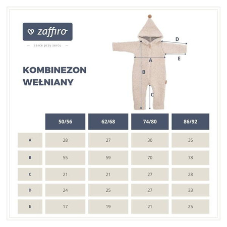 Zaffiro Kombinezon 100% Wełna - Baranek 62/68 Grey