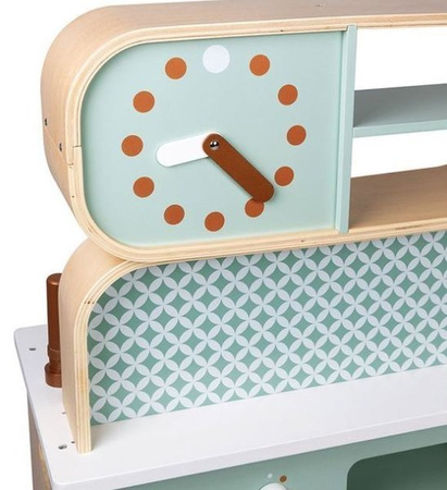 Janod Dwustronna Drewniana Kuchnia z Pralką 2w1 z Dźwiękiem, Światłem Led i 8 Akcesoriami