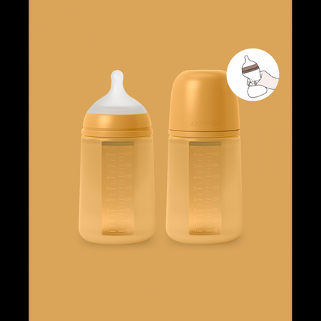 Suavinex SX Pro All Silicone Butelka Silikonowa Średni Przepływ 240ml Colour Essence Musztardowa