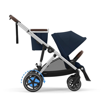 Cybex E-Gazelle S Wspomagany Wózek Spacerowy Rama Srebrna Ocean Blue + Fotelik Cybex Cloud G I - Size Fotelik + Baza G + Adaptery