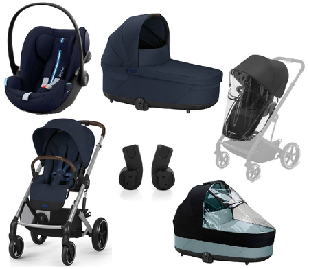 Cybex Balios S Lux 2.0 Wózek Głęboko-Spacerowy Ocean Blue + Cloud G I-Size Fotelik Samochodowy 0-13kg + Osłony Przeciwdeszczowe + Adaptery
