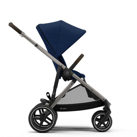Cybex Gazelle S Wózek Bliźniaczy Rok po Roku + Cybex Aton M I-Size & SensorSafe 0-13 kg RWF + Adaptery  Navy Blue rama Taupe